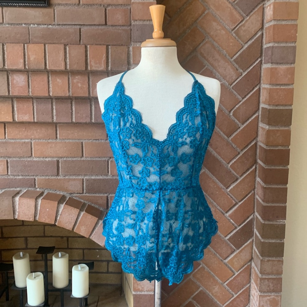 Avid love teal green sexy stretch lace teddy bodysuit
